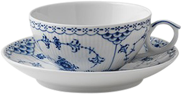 Blue Fluted Half Lace tekopp och fat 20 cl