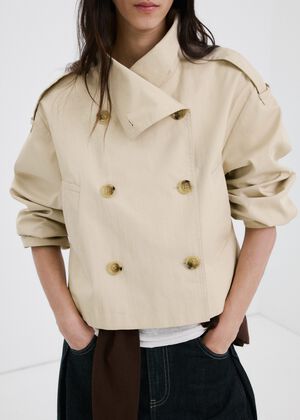 Double-breasted cropped trench coat