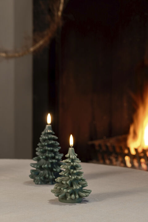 LED candle Christmas tree, Olive green, Smooth, 9x12 cm