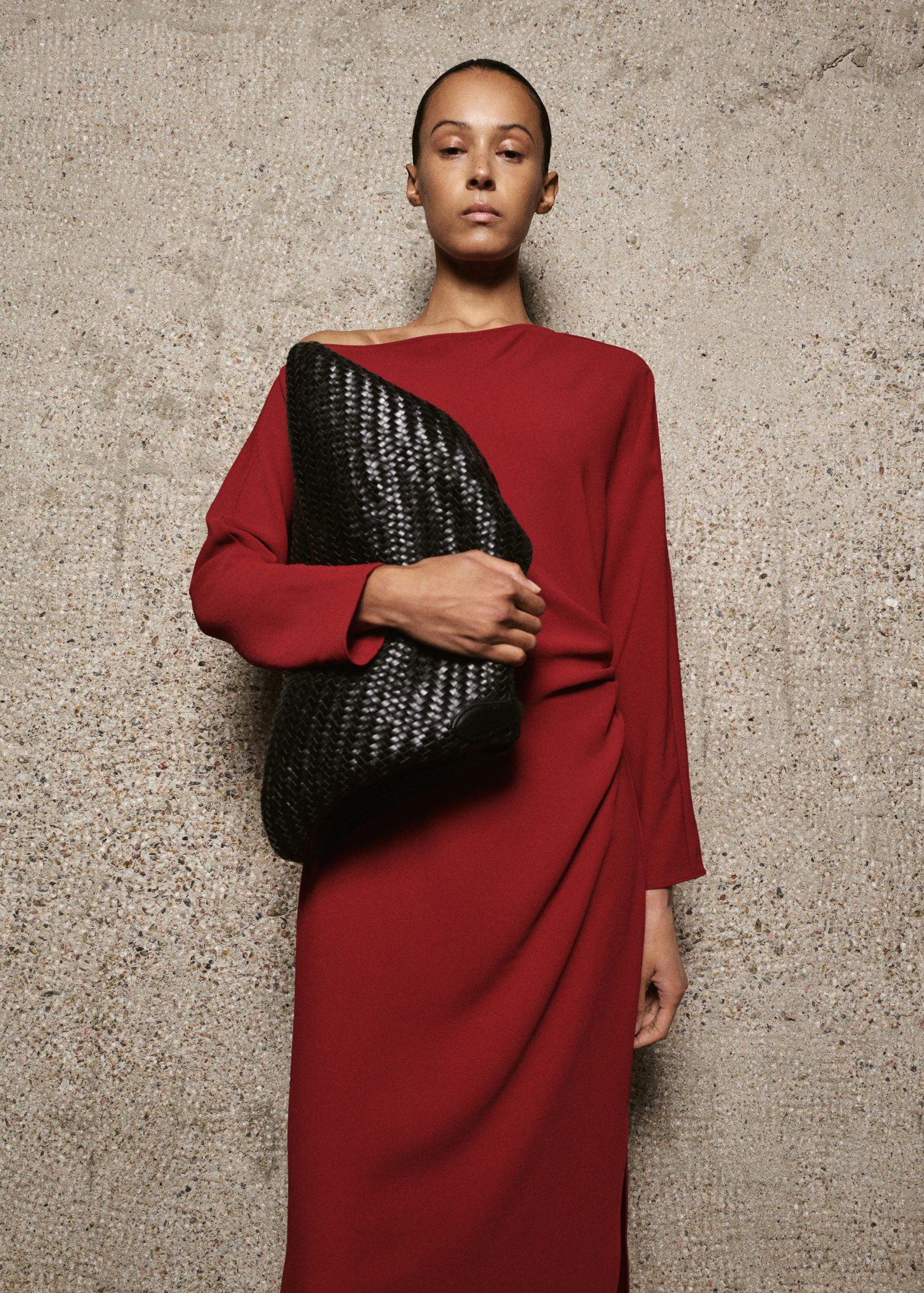 Boat-neck ruched dress