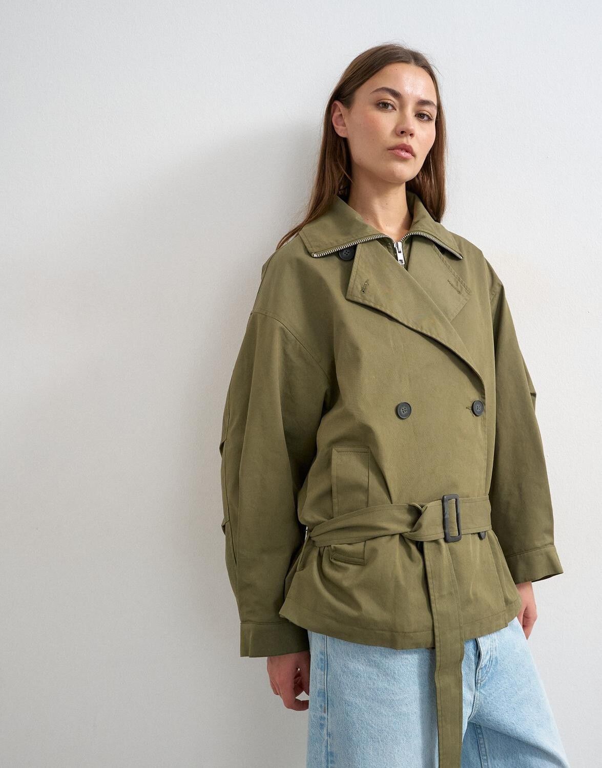 Tssally Bleted Trench Coat Otw