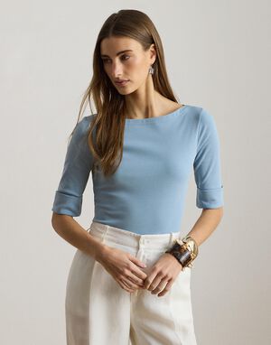 Stretch Cotton Boatneck Tee
