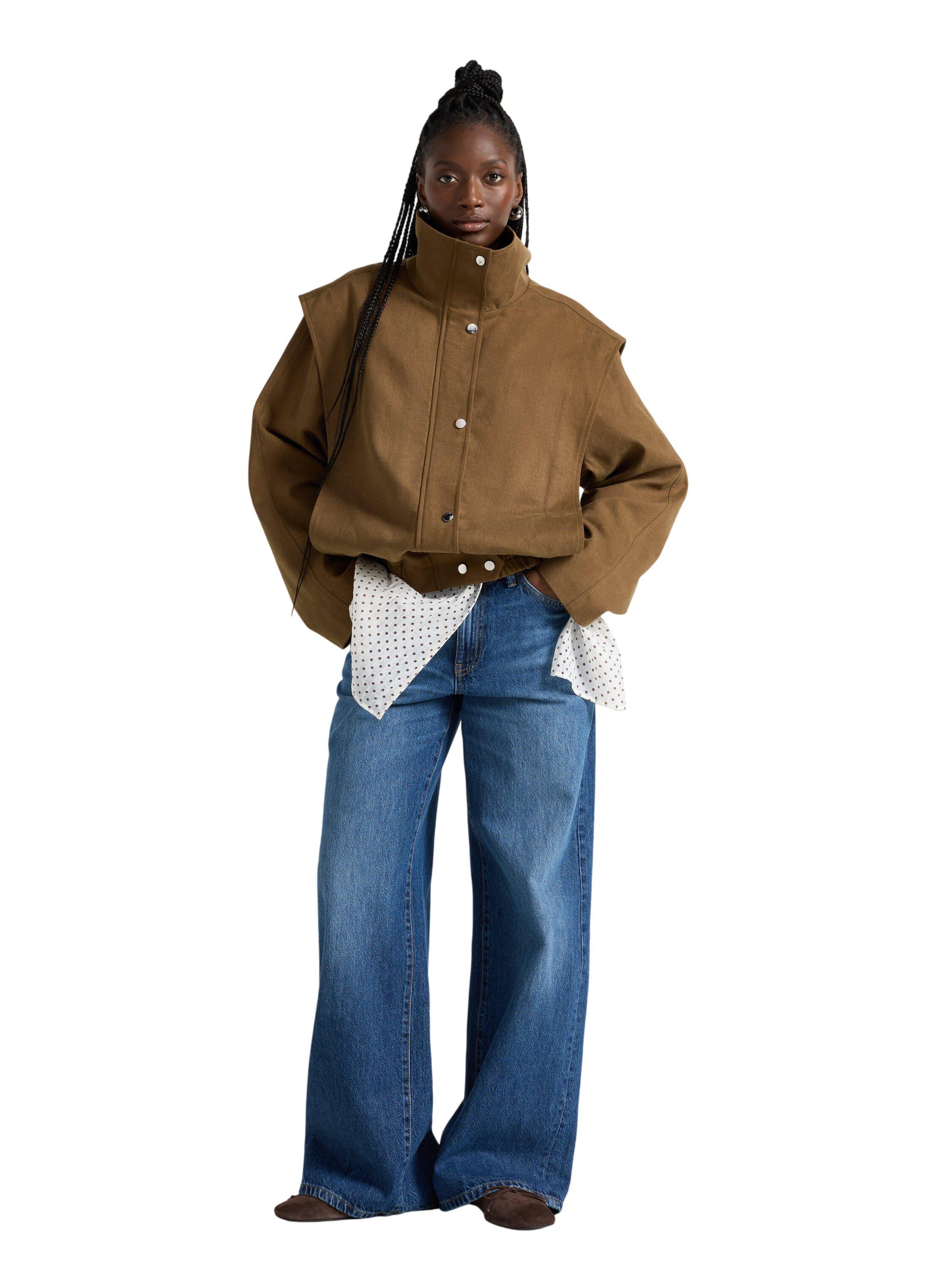 Woven jacket with a straight fit, f