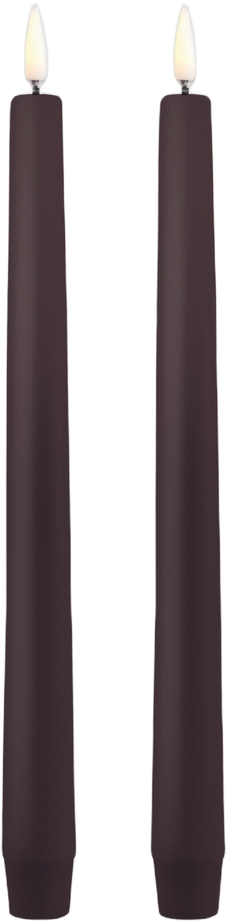 LED taper candle, Dusty Mulberry, Smooth, 2-pack, 2,3x25 cm