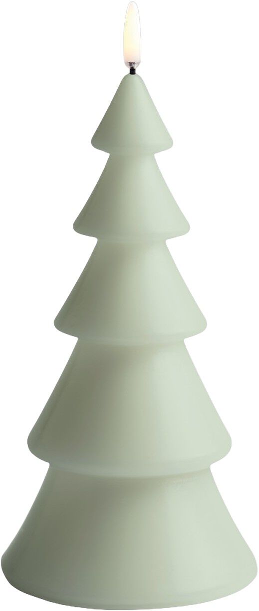 LED candle Christmas tree, Sage green, Smooth, 10x20 cm