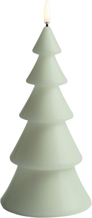 LED candle Christmas tree, Sage green, Smooth, 10x20 cm