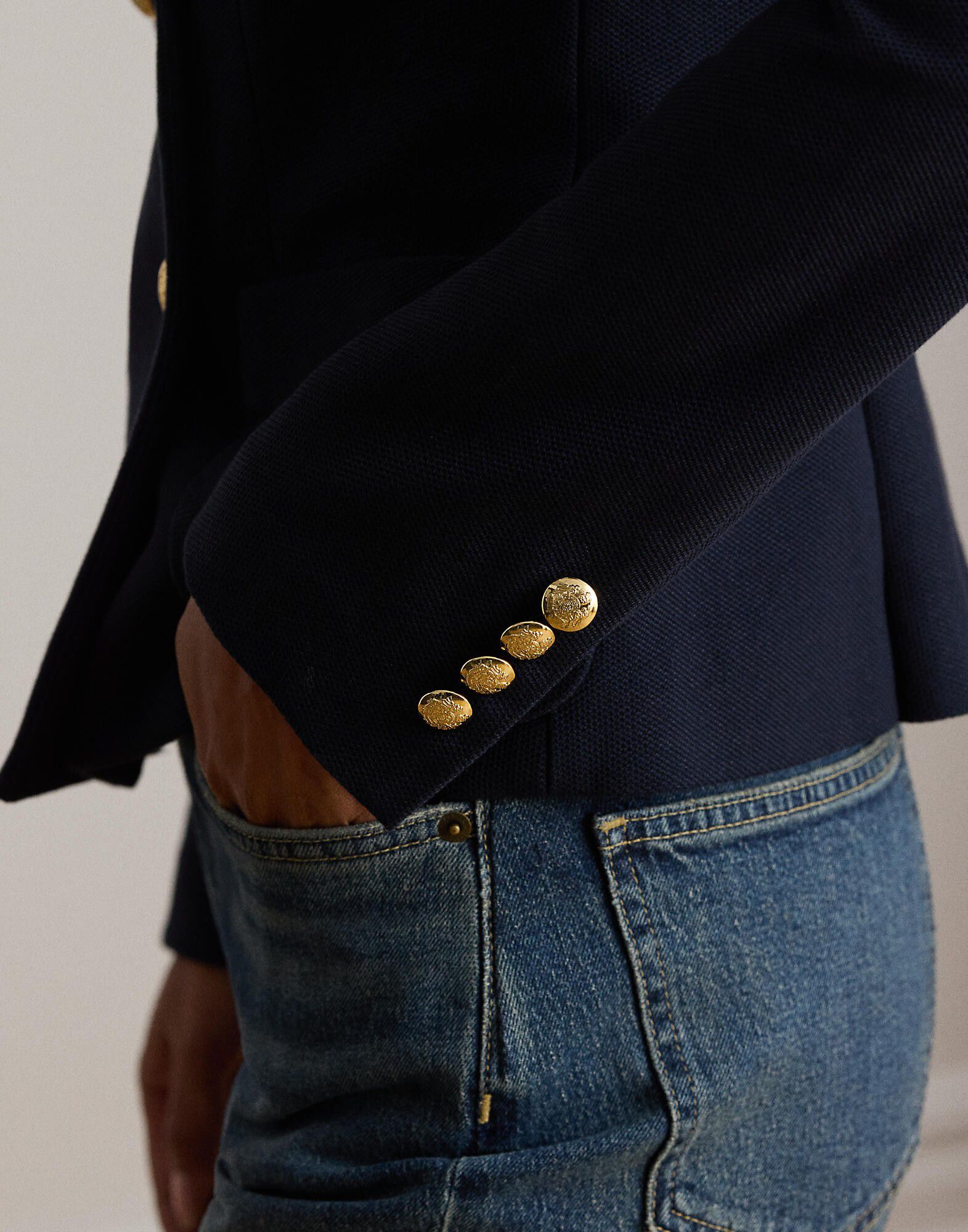 Double-Breasted Stretch Piqu&eacute; Blazer