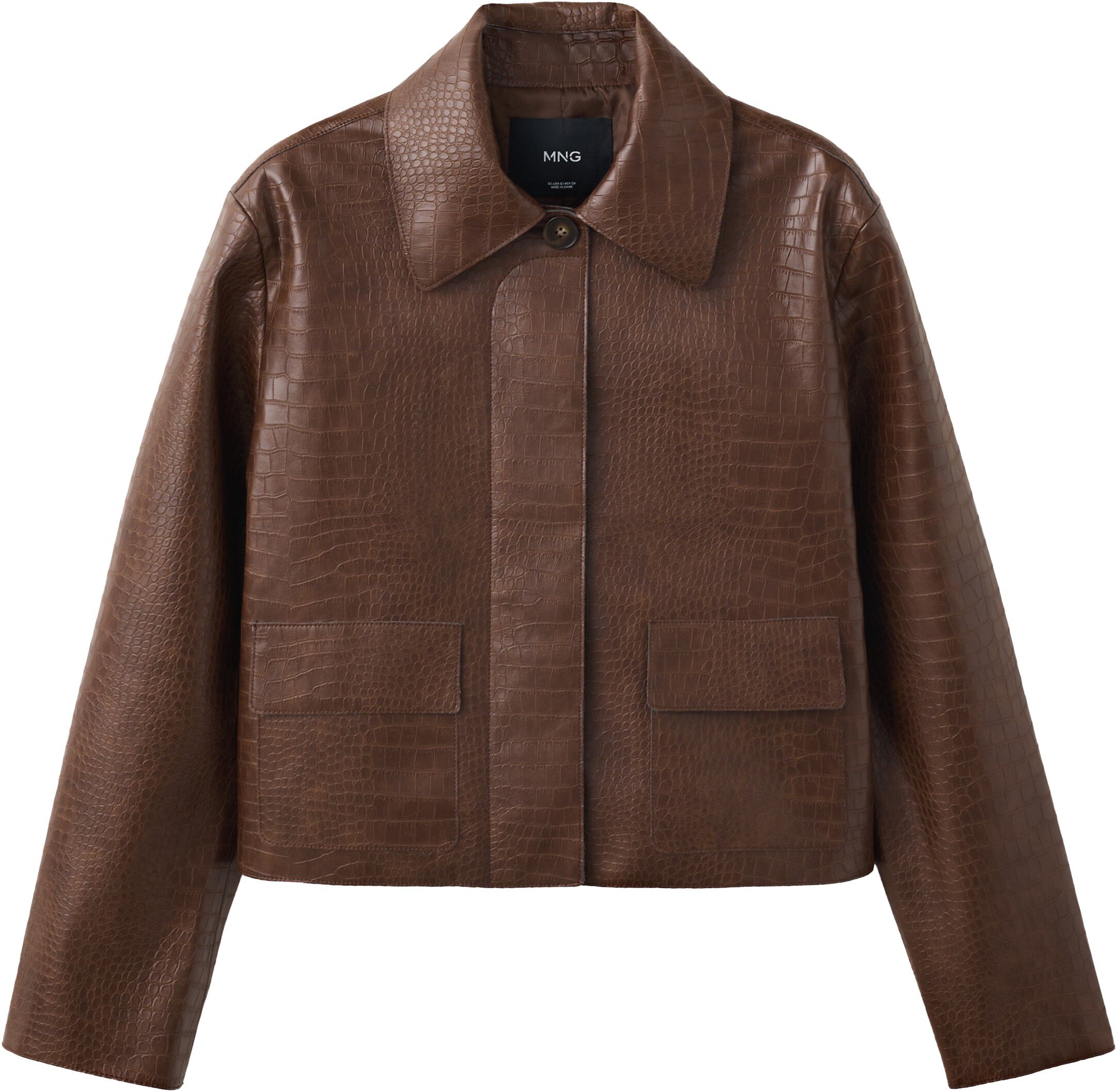 Croc-effect faux leather jacket