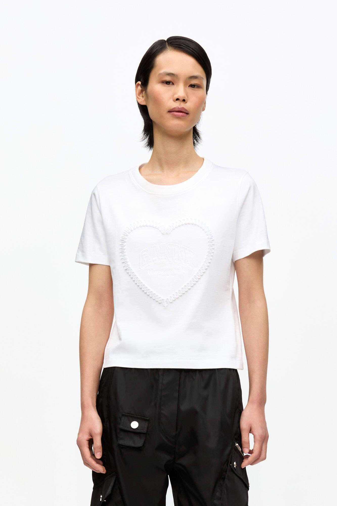 Ganni Heavy Cotton Heart Small Tshirt Dam Kortärmade T-shirts Stl. XS - Från Magasin