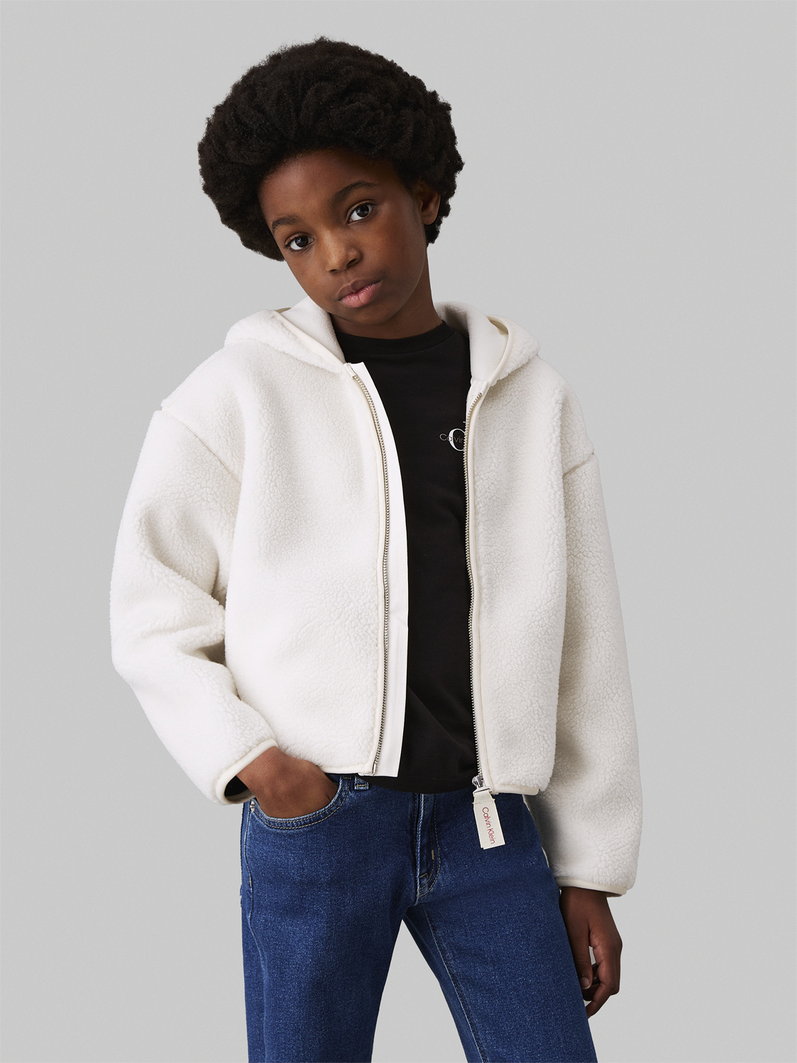 Calvin Klein Sherpa Fleece ZIP Through Hoodie Stl. 14 fepojkar - Sweatshirts Från Magasin