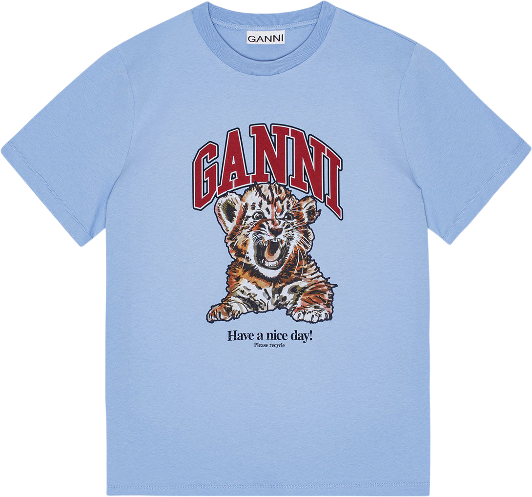 Ganni Basic Jersey Tiger Relaxed Tshirt Dam Kortärmade T-shirts Stl. XXS - Från Magasin