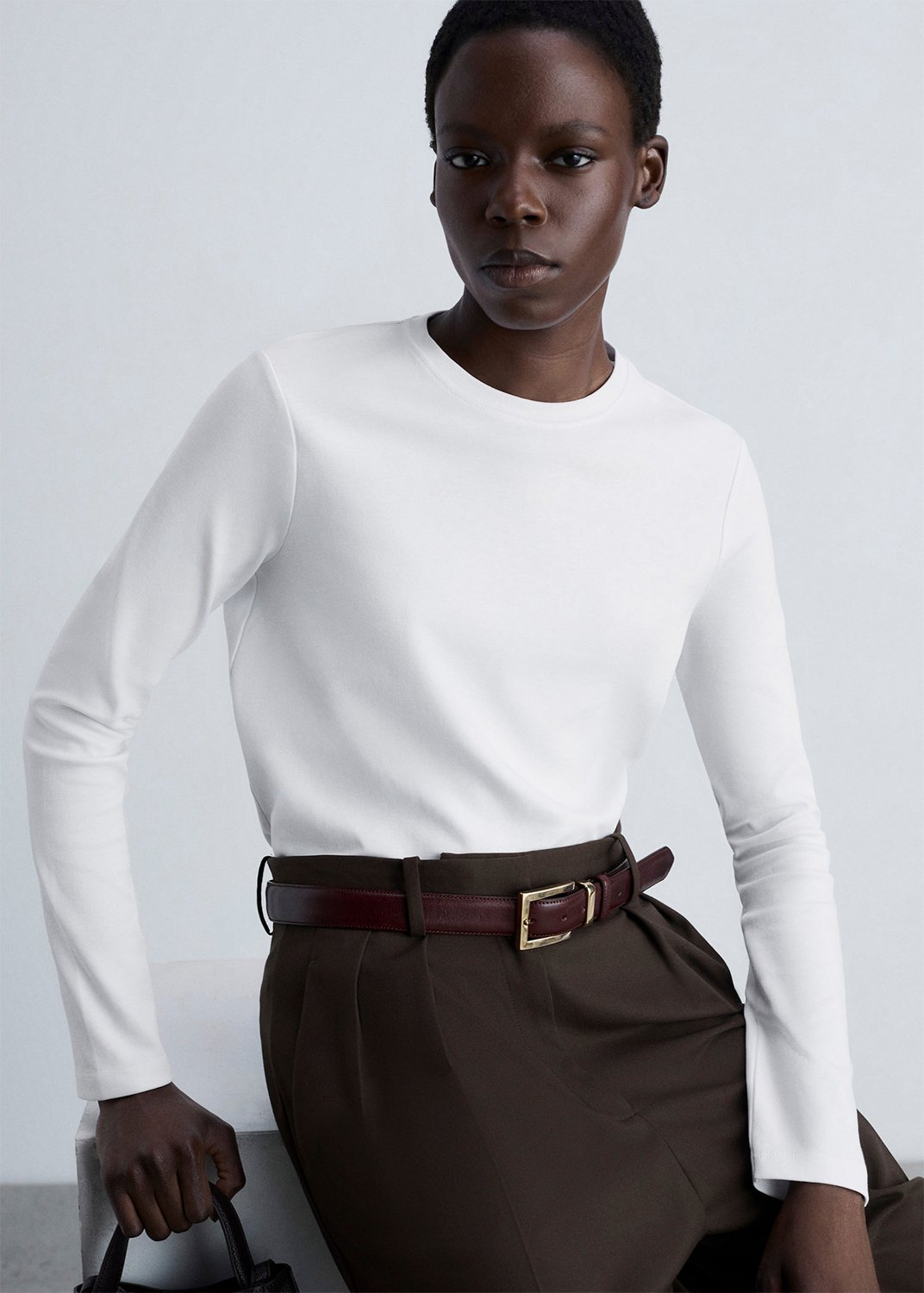 MANGO Thin Roundneck T-shirt Dam Långärmade T-shirts Stl. S - Från Magasin
