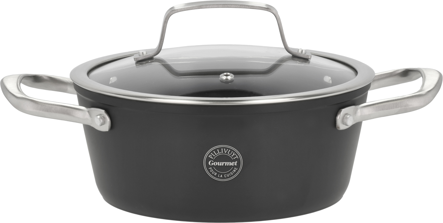 Pillivuyt Gourmet Gryta med Glaslock Travo 2,1 Liter 20 cm Svart Aluminium - L:30.5cm B:21.8cm H:14cm Grytor Från Magasin