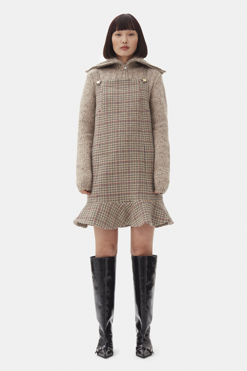 Ganni Check Wool Mix Mini Dress Dam Korta Klänningar Stl. 36 - Från Magasin