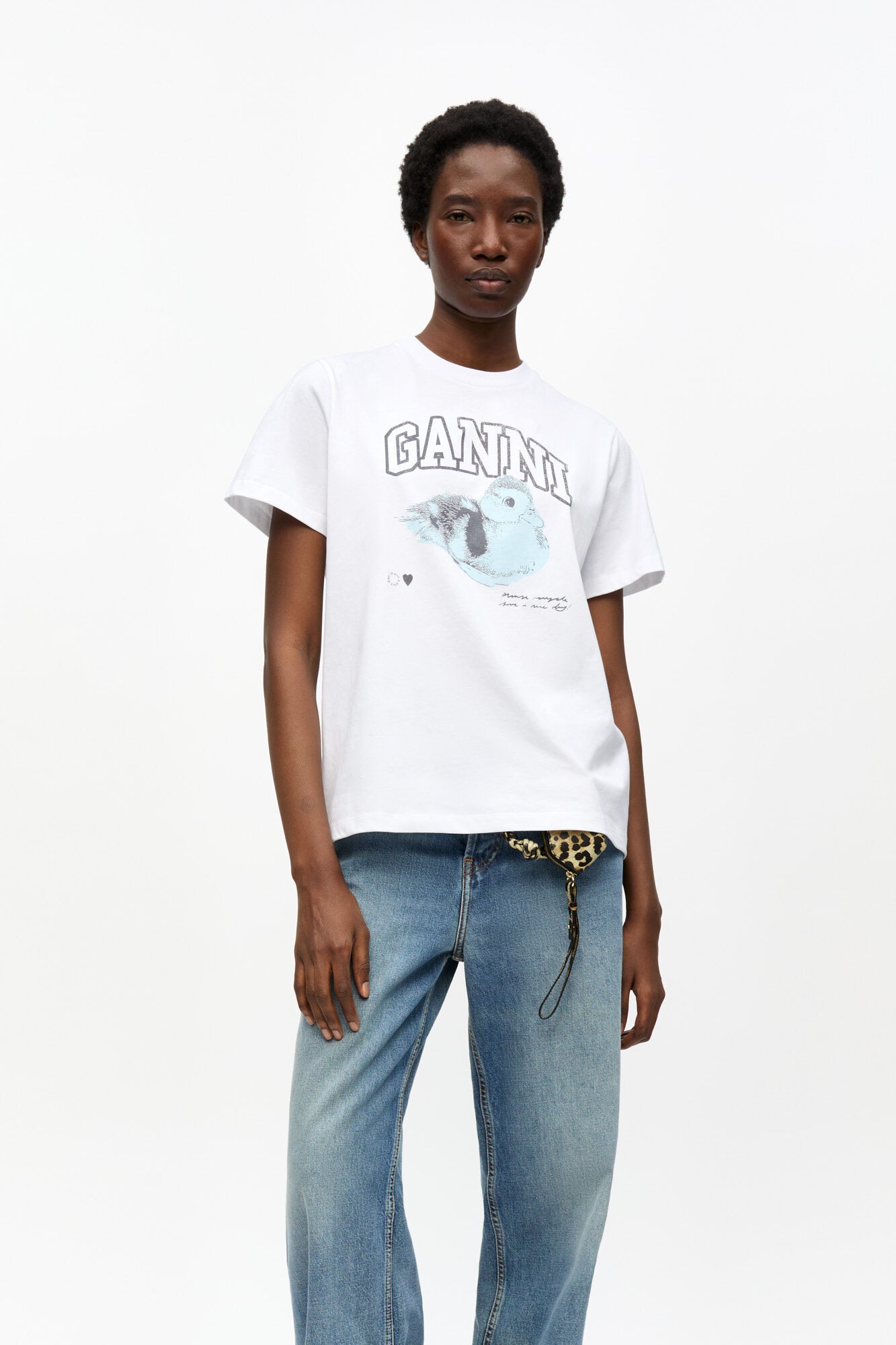 Ganni Basic Jersey Duckie Relaxed Tshirt Dam Kortärmade T-shirts Stl. XXS - Från Magasin