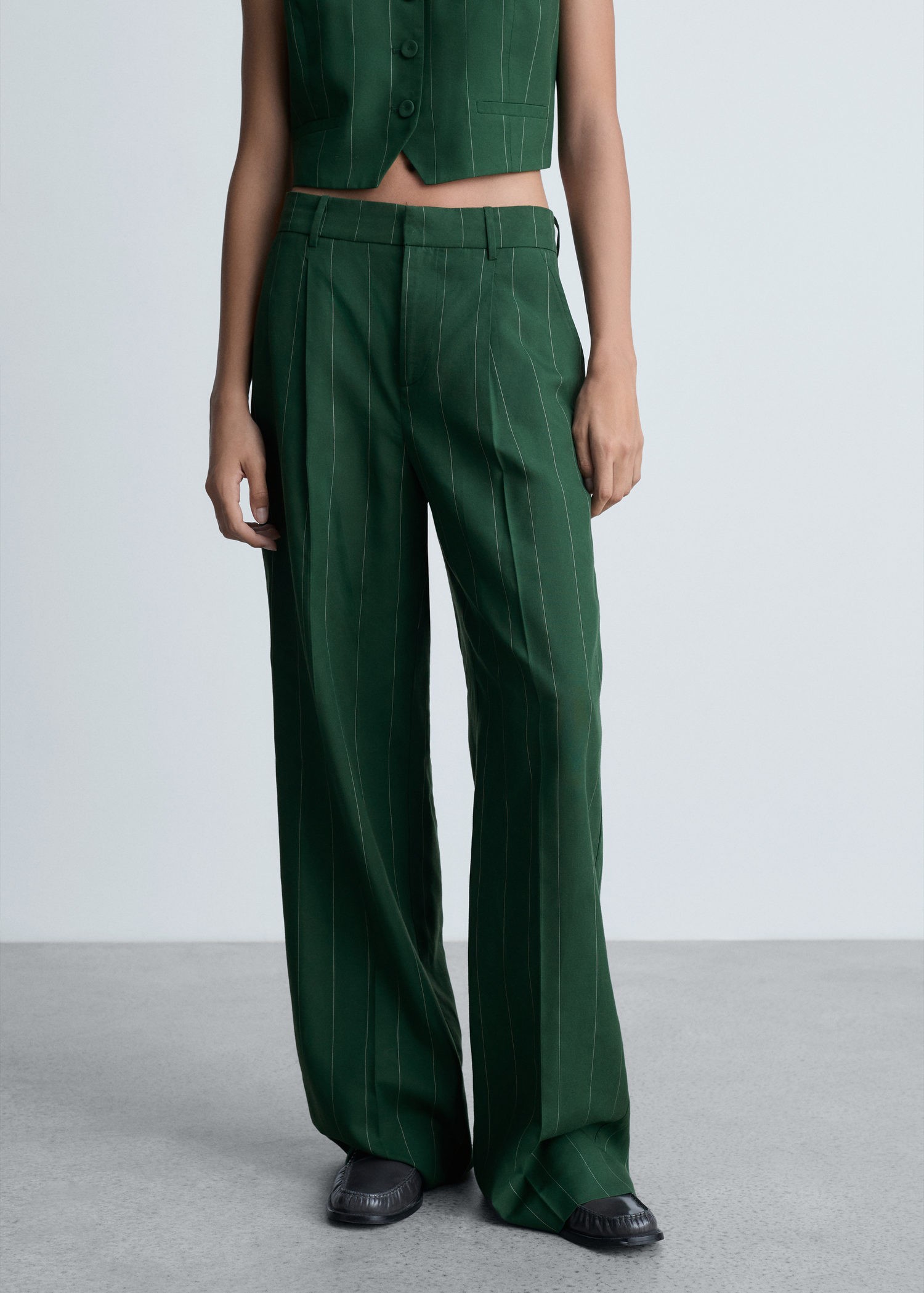 MANGO Striped Lyocell Trousers Dam Breda Byxor Stl. 32 - Från Magasin