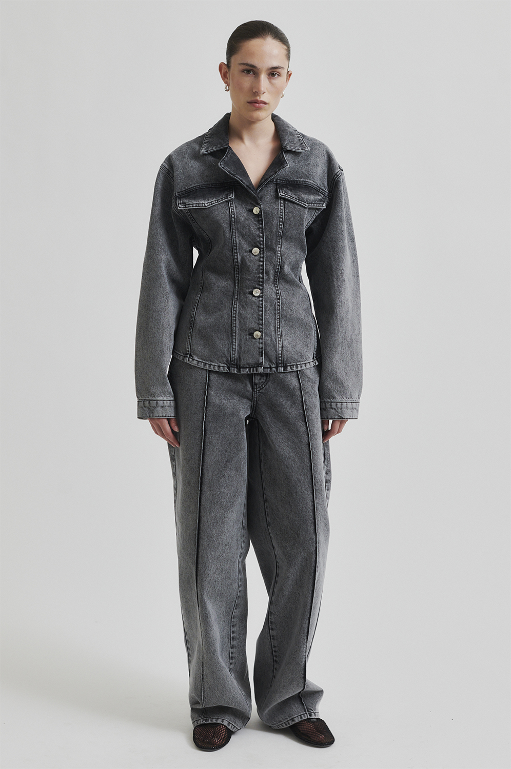 Second Female Columdore Denim Trousers Dam Wide Jeans Stl. XS - Från Magasin