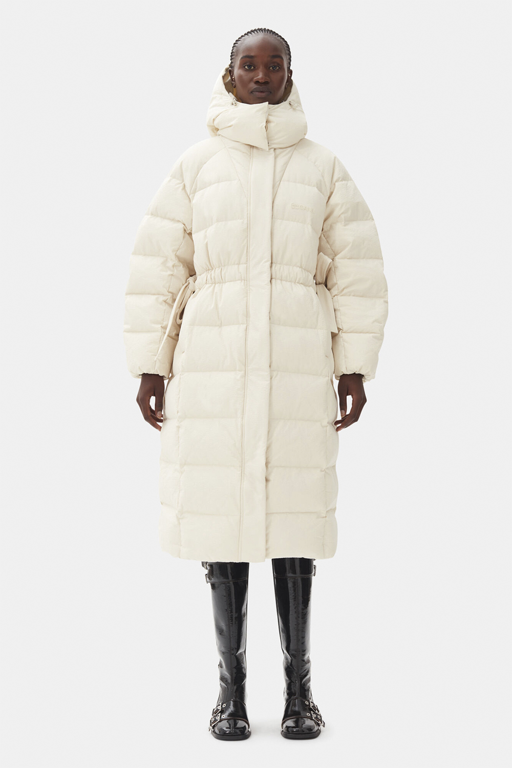 Ganni Tech Seersucker Puffer Coat Dam Dunjackor Stl. XXS/XS - Från Magasin