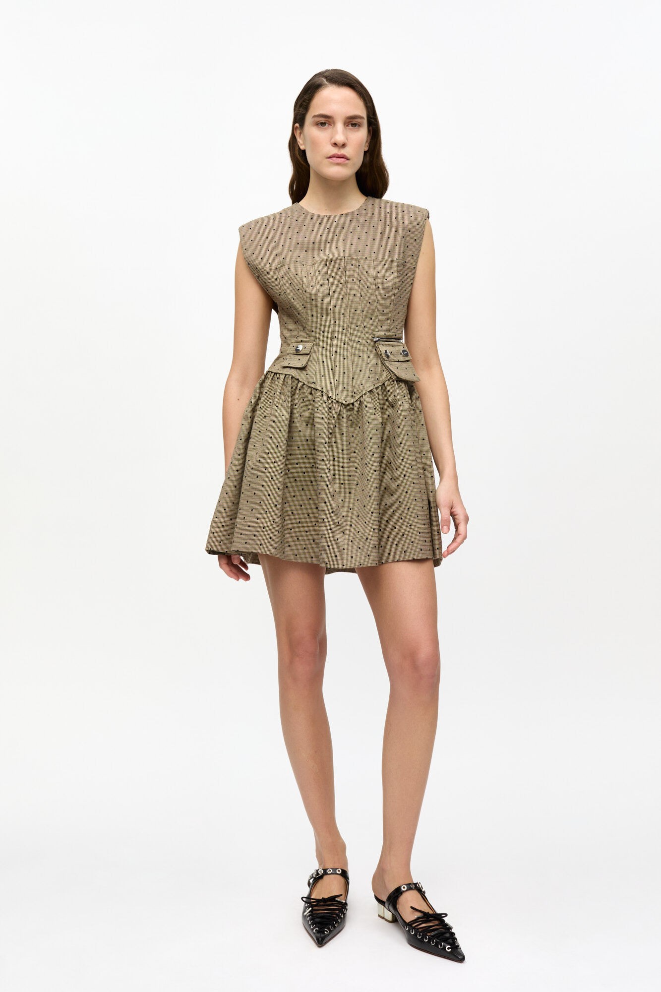Ganni Flock Check Suiting Corset Mini Dre Dam Korta Klänningar Stl. 34 - Från Magasin