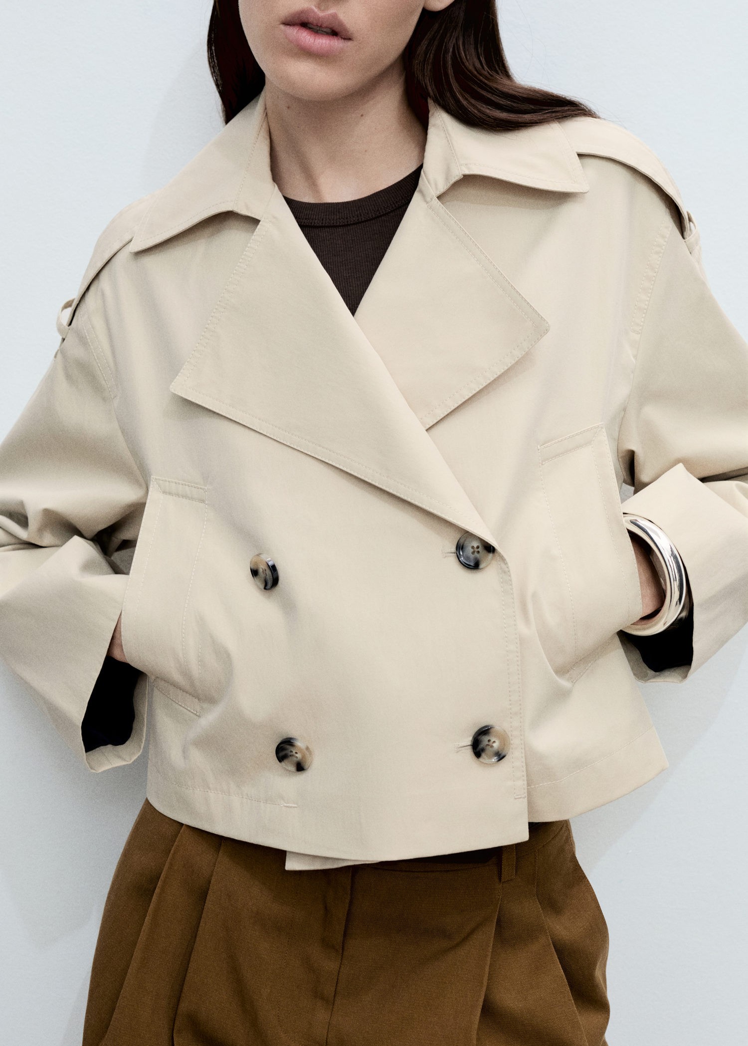 MANGO Doublebreasted Cropped Trench Coat Dam Jackor Stl. XXS - Från Magasin
