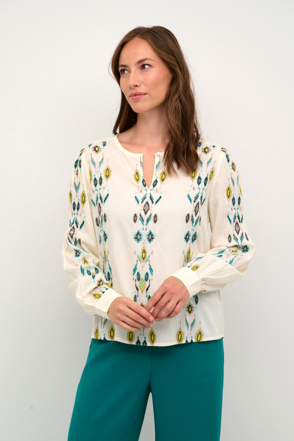Cream Crpolly Blouse Dam Långärmade Blusar Stl. 36 - Från Magasin