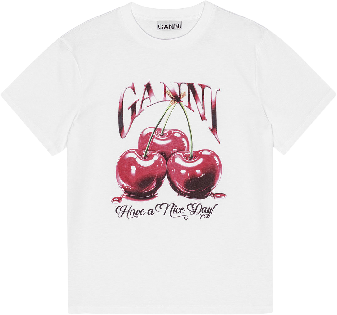Ganni Basic Jersey Cherry Relaxed Tshirt Dam Kortärmade T-shirts Stl. XS - Från Magasin