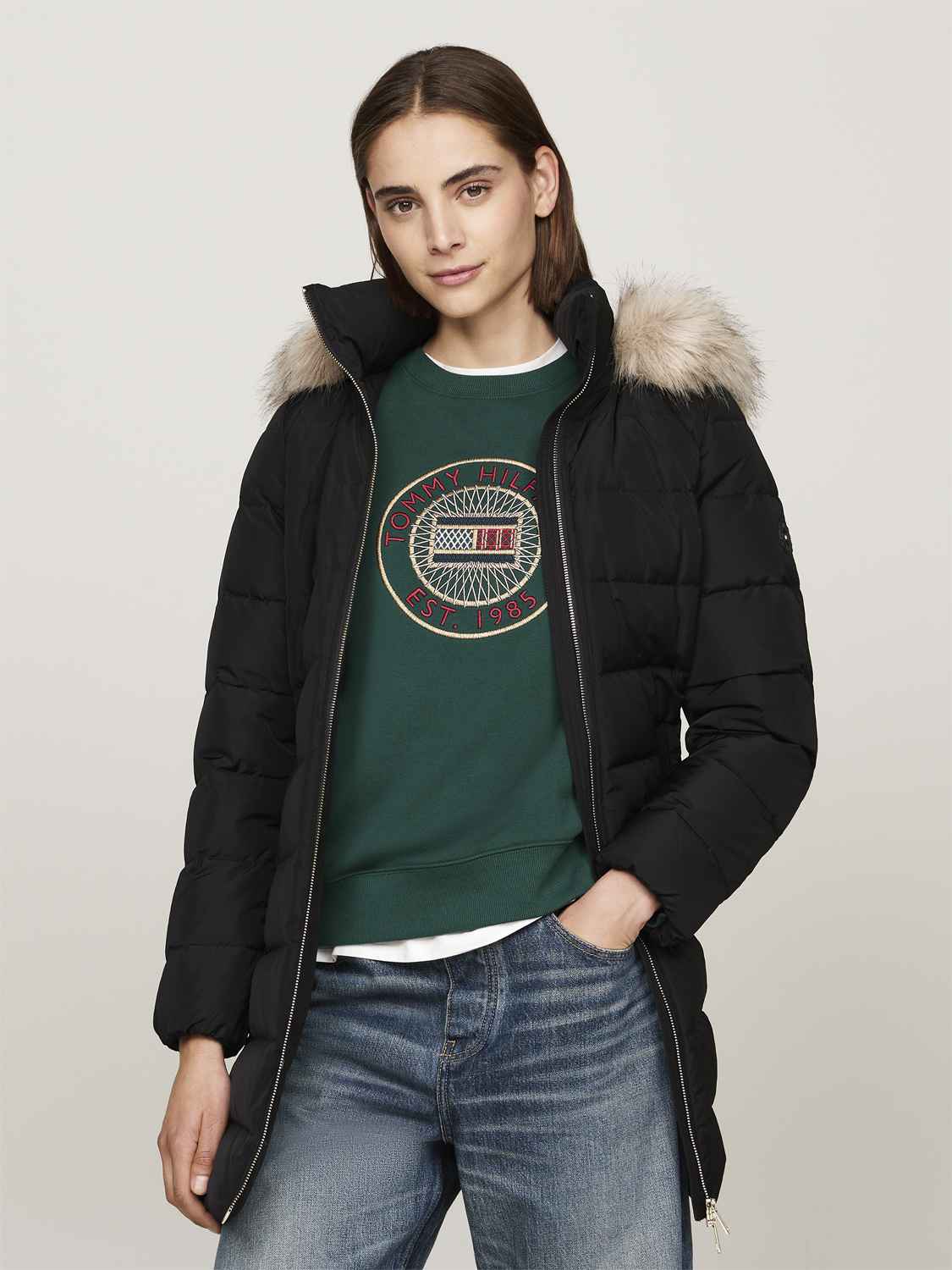 Tommy Hilfiger Heritage Down Tyra Coat With FUR Dam Vinterjackor Stl. XS - Från Magasin