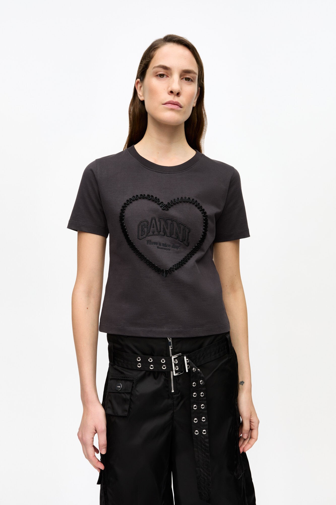 Ganni Heavy Cotton Heart Small Tshirt Dam Kortärmade T-shirts Stl. XS - Från Magasin
