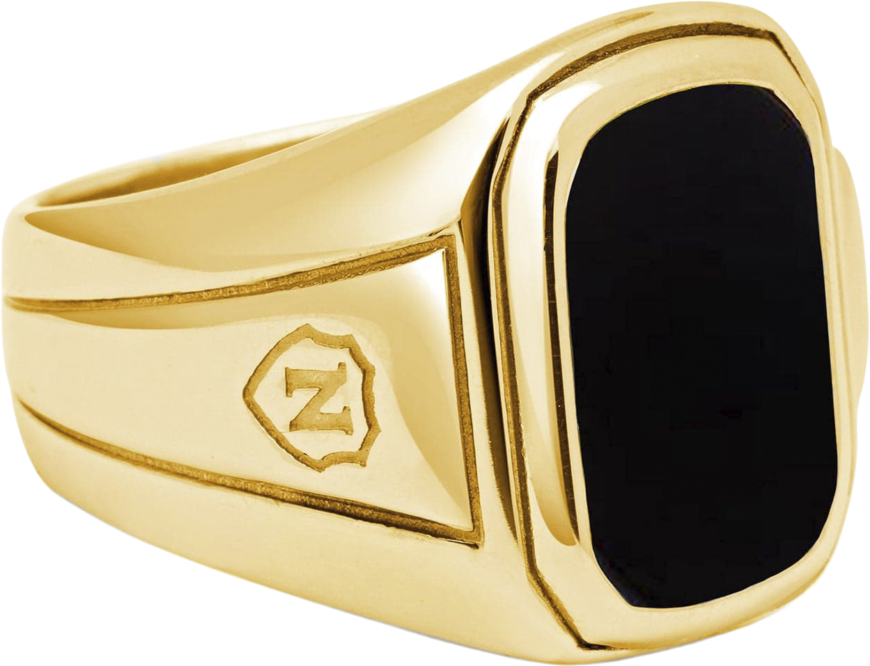 Nialaya Men's Oblong Gold Plated Signet Ring With Onyx Herr Ringar Stl. 8 - Från Magasin