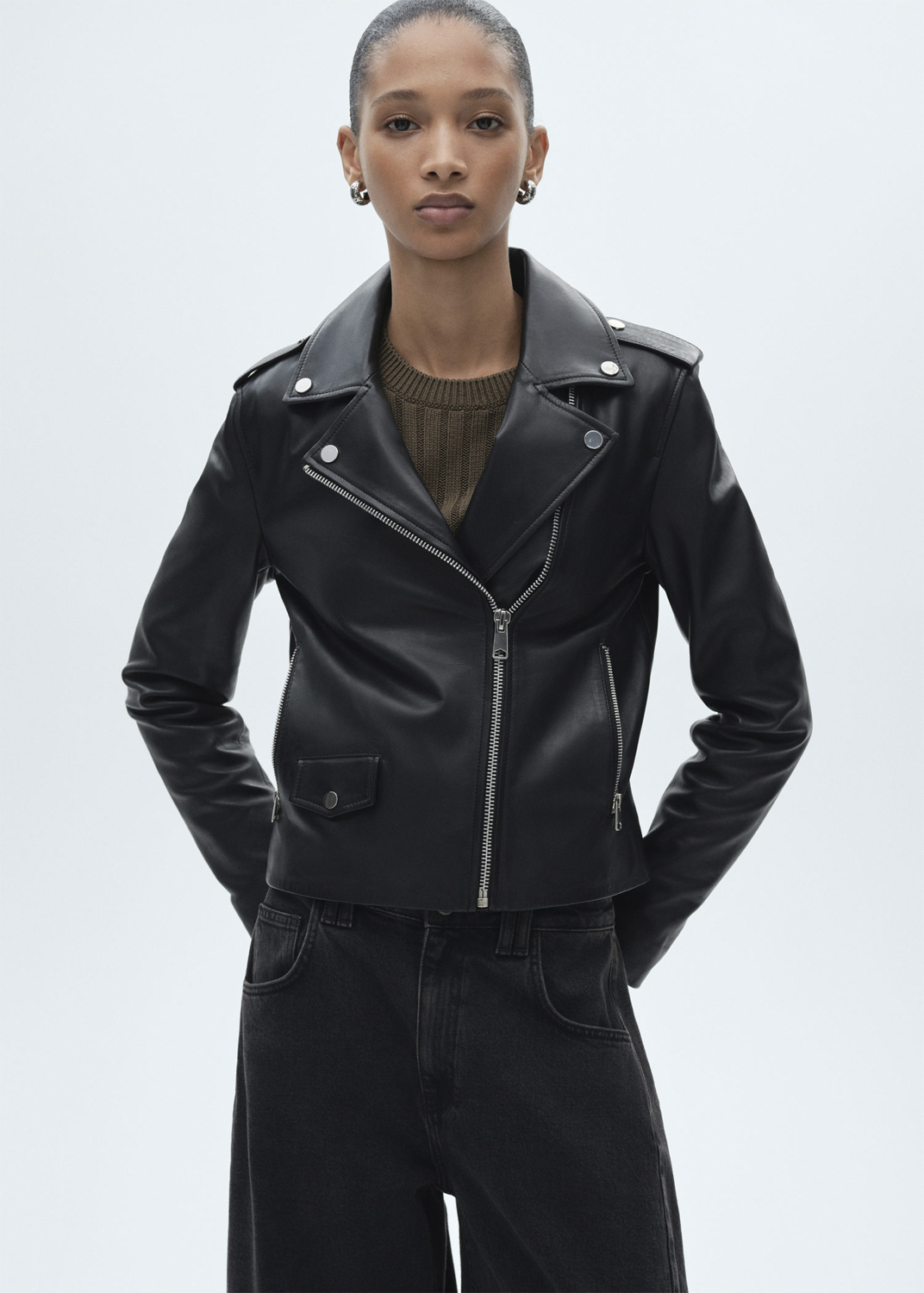 MANGO Leather Biker Jacket Dam Jackor Stl. XXS - Från Magasin
