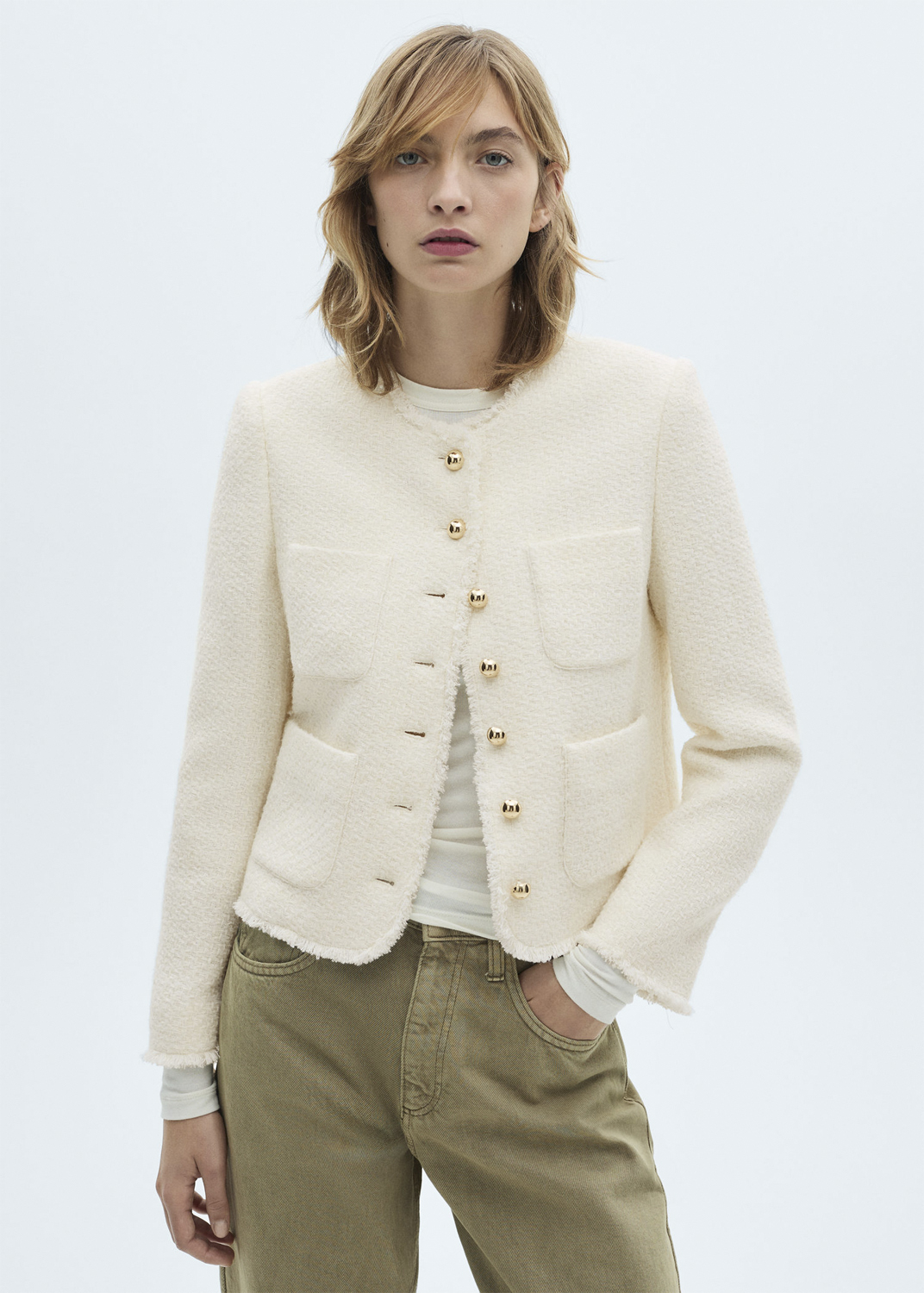 MANGO Tweed Jacket With Jewel Buttons Dam Jackor Stl. XXS - Från Magasin