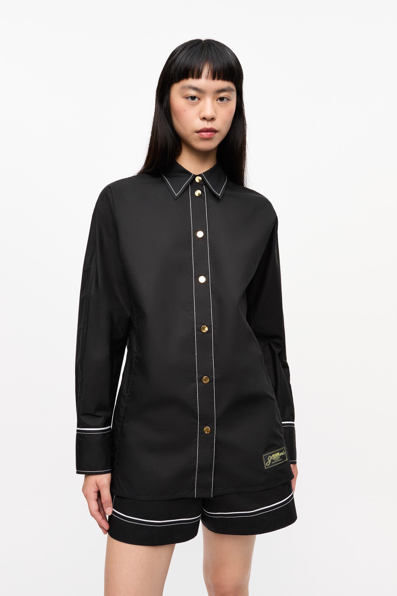 Ganni Cotton Poplin Long Sleeve Raglan Sh Dam Skjortor Stl. 32 - Från Magasin