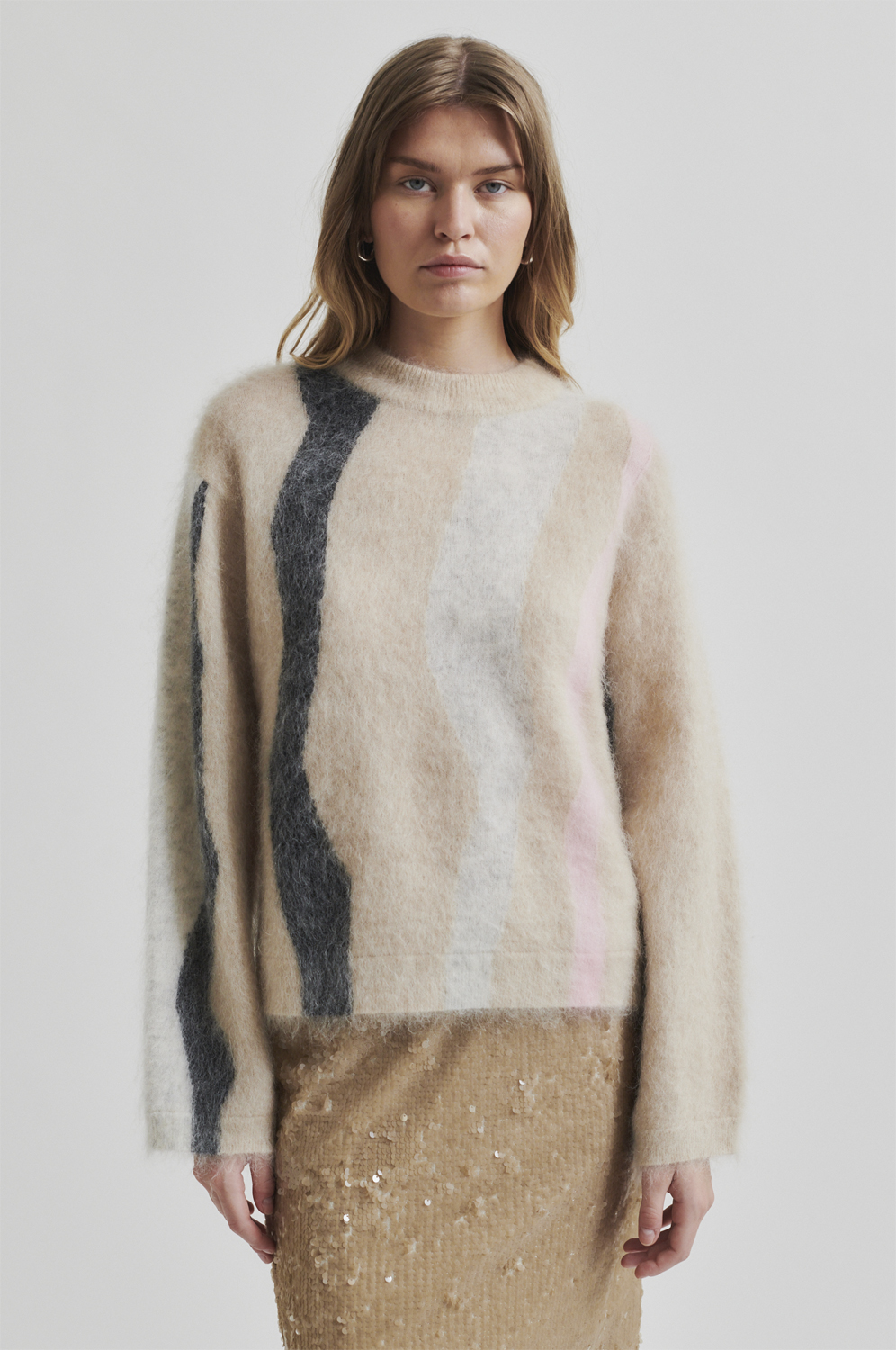 Second Female Marbel Knit Oneck Dam Stickade Tröjor Stl. XS - Från Magasin