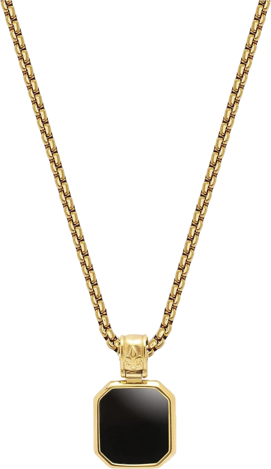Nialaya Gold Plated Necklace With Square Matte Onyx Pendant Herr Halsband Stl. "26""" - Från Magasin
