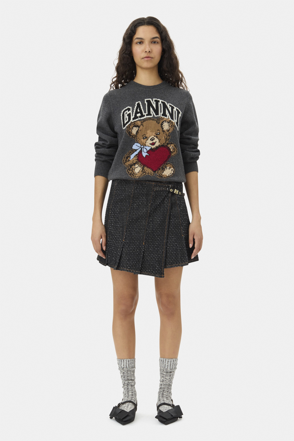 Ganni Graphic Wool Mix Bear Crewneck Dam Stickade Tröjor Stl. XS - Från Magasin