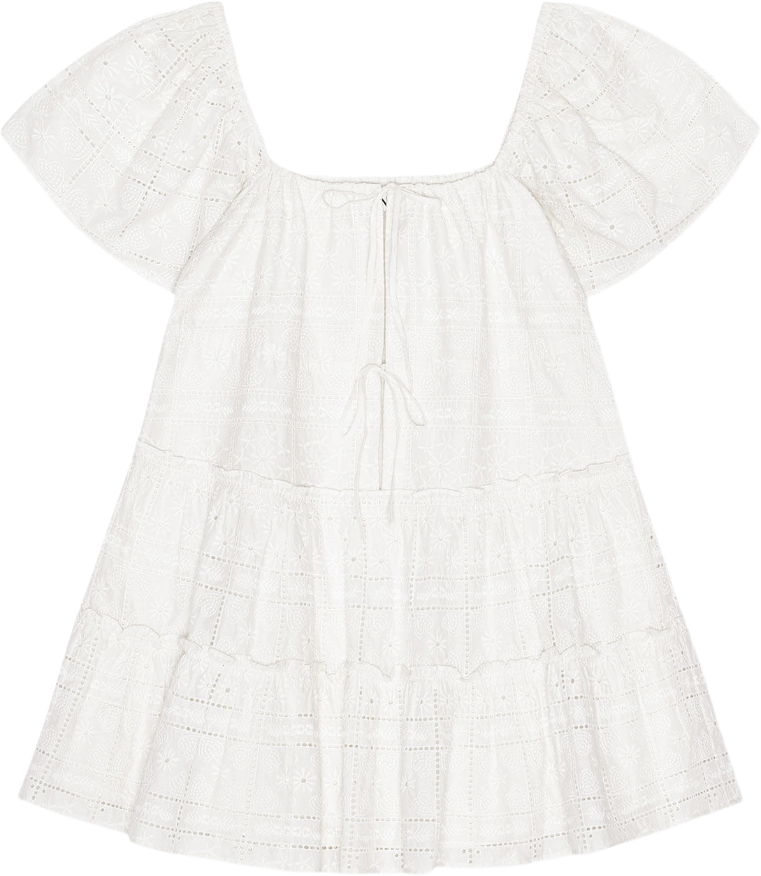 Ganni Light Broderie Anglaise Layer Dress Dam Korta Klänningar Stl. 40 - Från Magasin