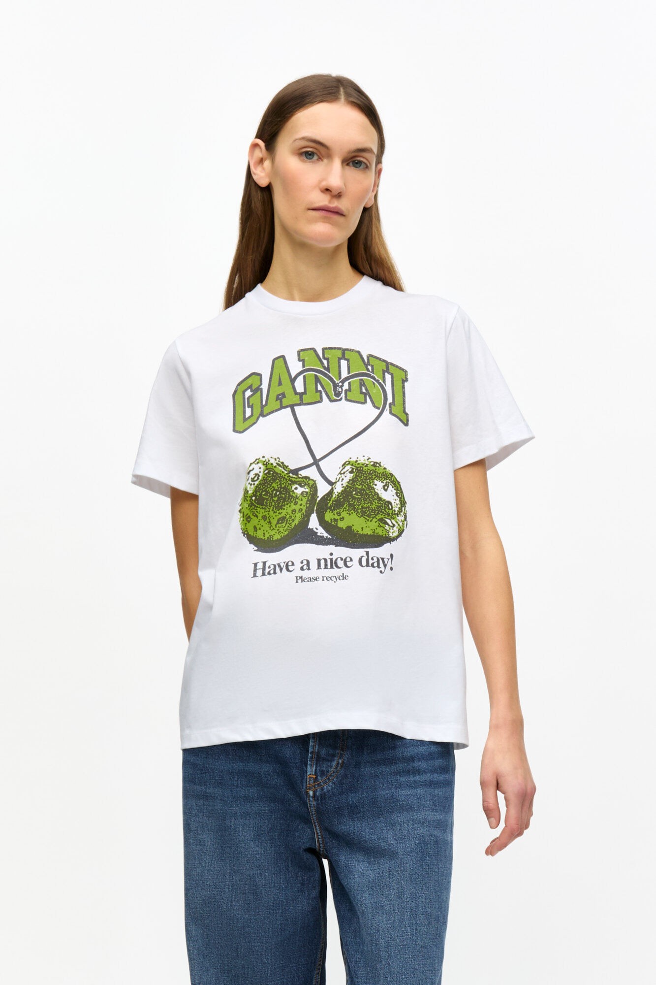 Ganni Basic Jersey Cherry Relaxed Tshirt Dam Kortärmade T-shirts Stl. XXS - Från Magasin