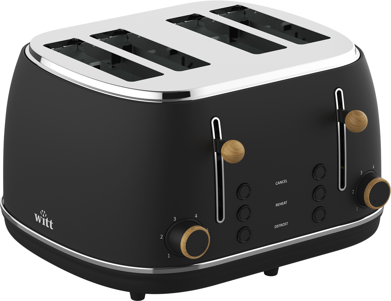 Witt Premium 4slice Toaster Wood Black - NO_SIZE Brödrostar & Brödburkar Från Magasin