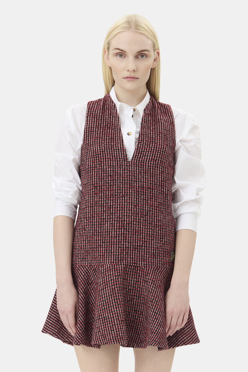 Ganni Woollen Check Mini Dress Dam Korta Klänningar Stl. 36 - Från Magasin