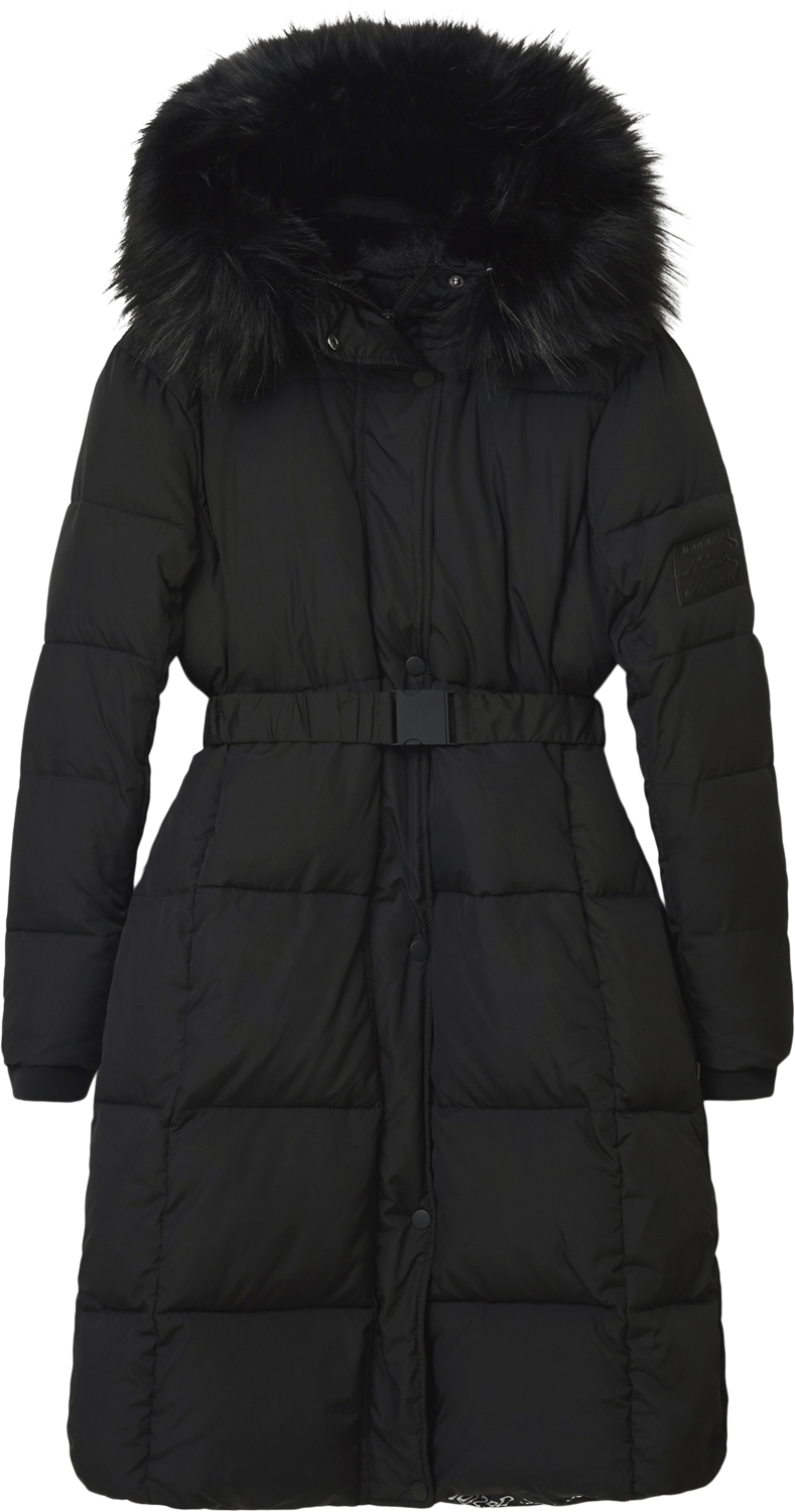 Desigual White Quilted Coat With Fureffect Hood Dam Dunjackor Stl. L - Från Magasin